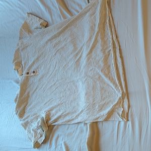 Short Sleeve Cotton Slub Henley in Natural/Black Stripe